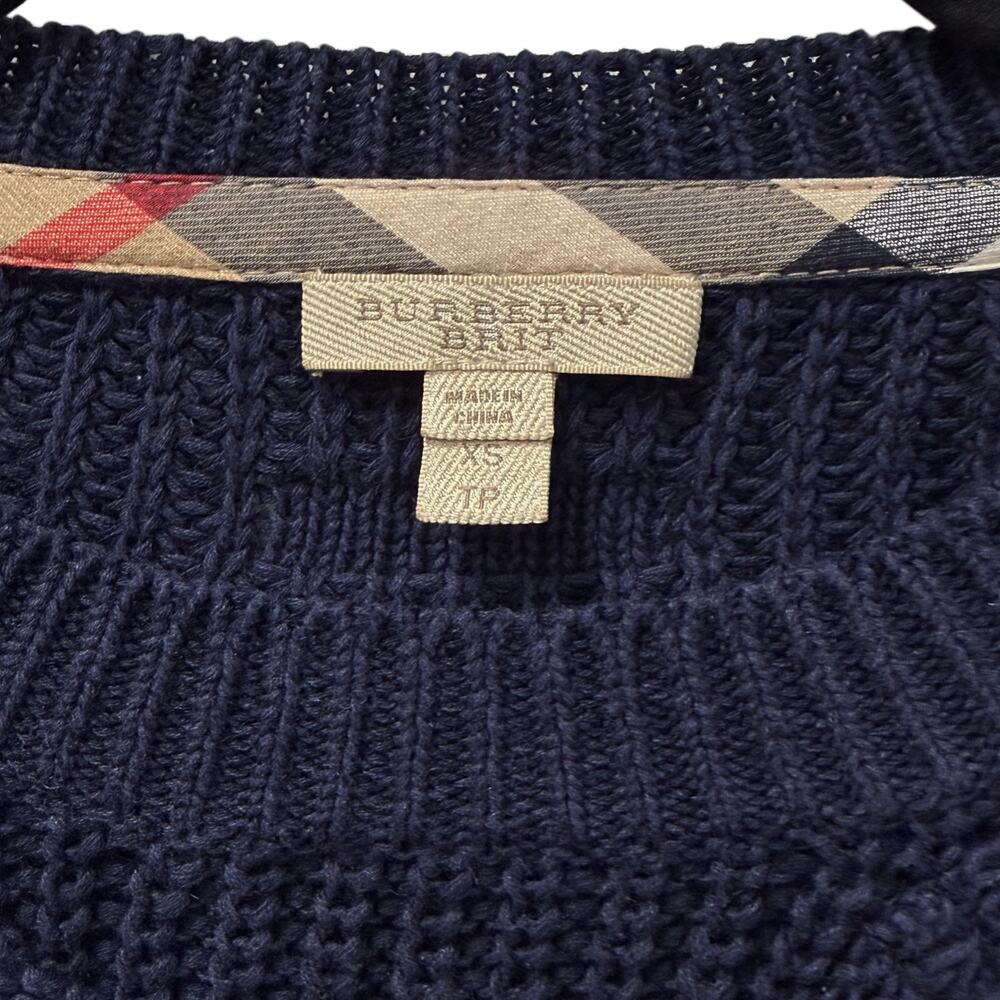Burberry Brit Navy Chunky Knit Sweater Size XS Textured Ribbon Detail - Picture 3 of 4